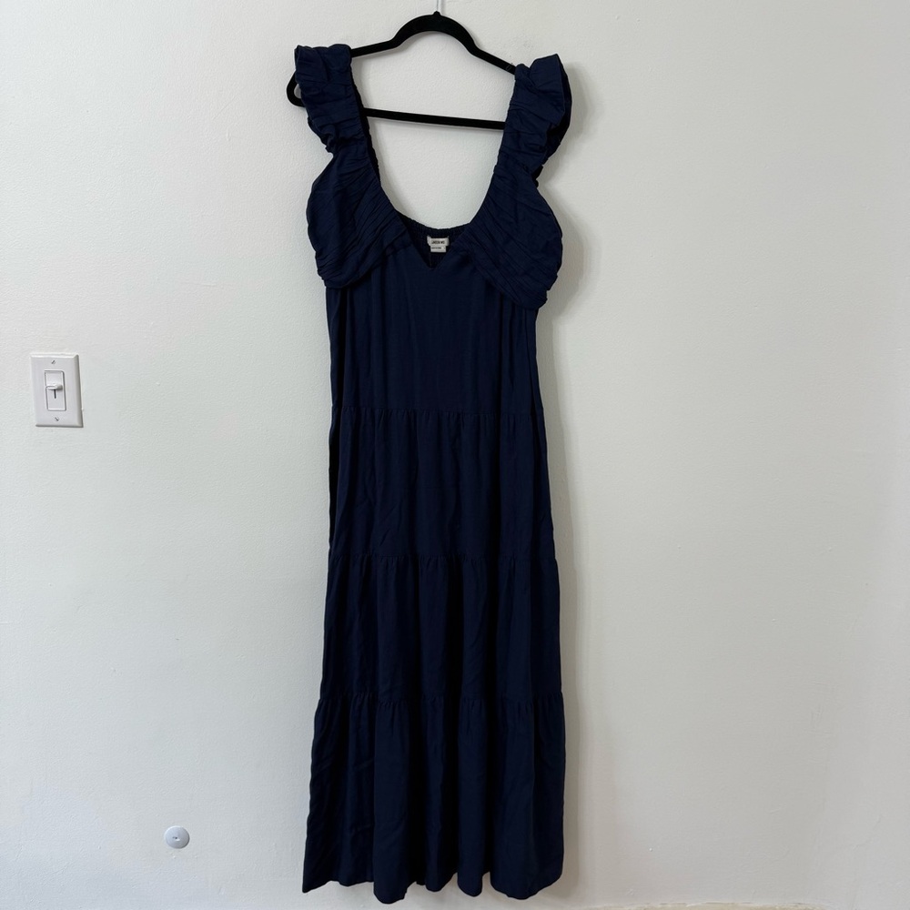 {L} Jason Wu NWT Linen Tiered Navy Blue Ruffled Sleeveless Dress